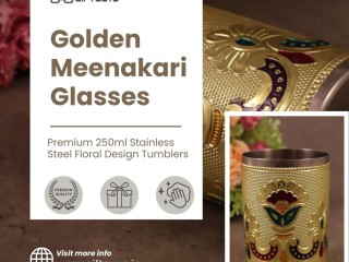 golden-meenakari-glasses-premium-250ml-stainless-steel-floral-design-tumblers